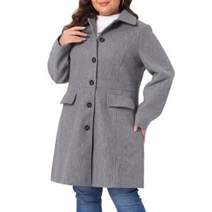 Plus Size Peter Pan Collar Single Breasted Coat Gray